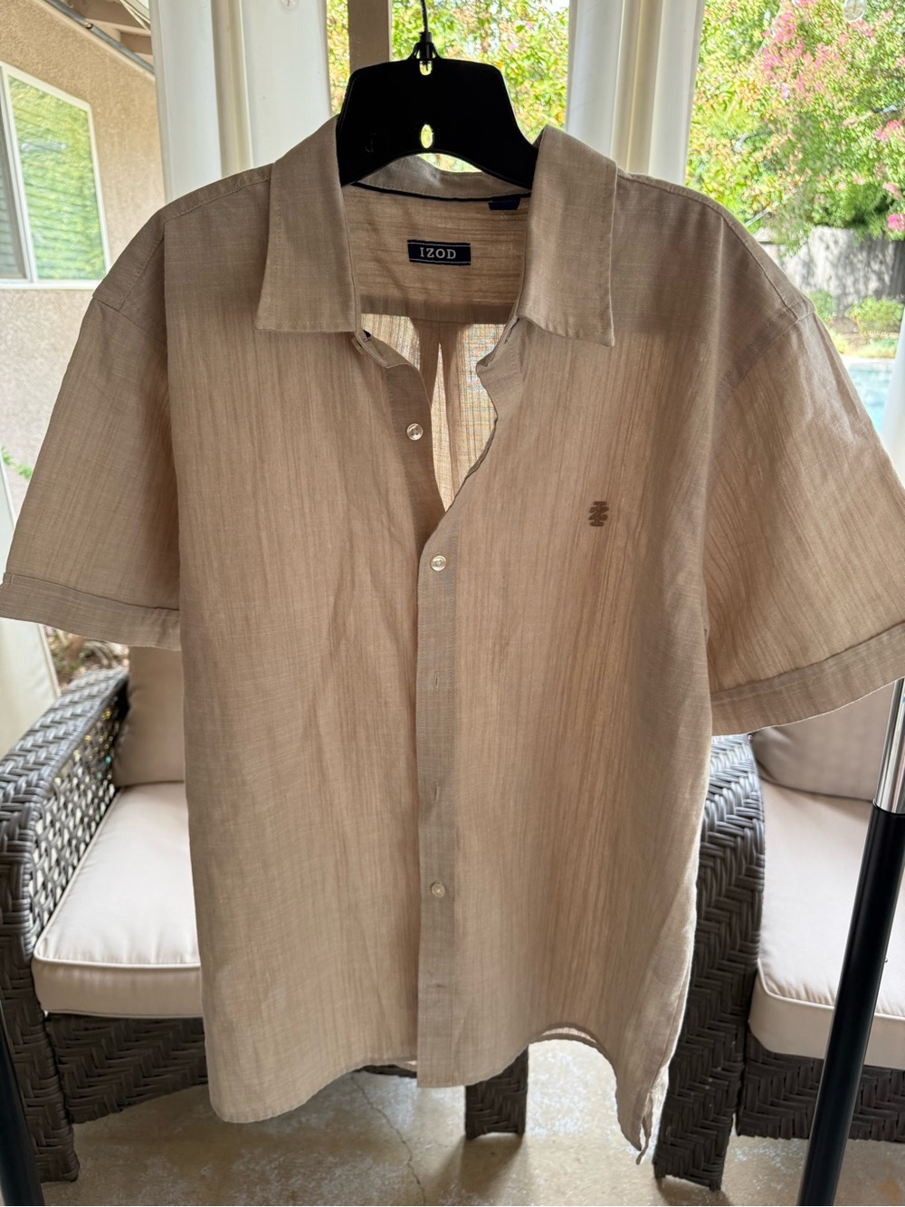 Izod Short-Sleeve Button-Down Shirt in Taupe